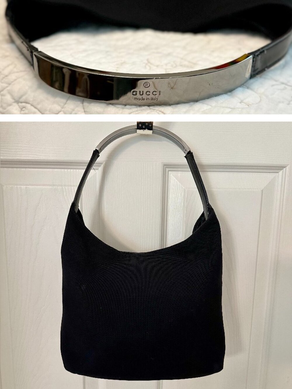 Vintage Y2K Gucci Black Shoulder Bag w/Silver Handle